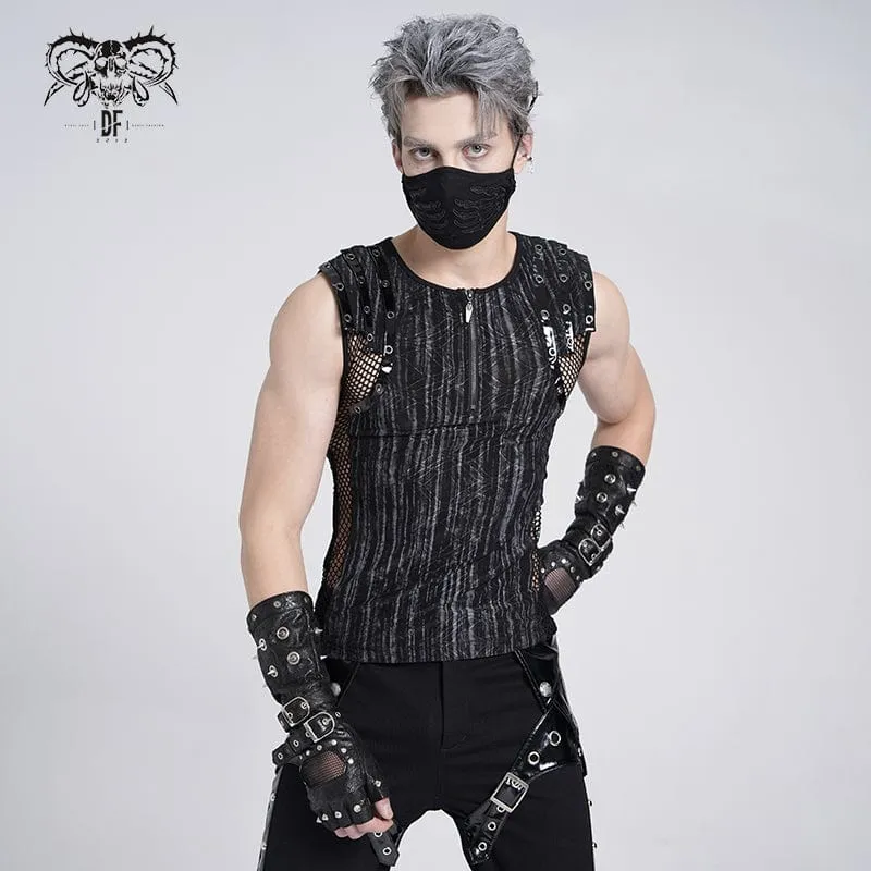 Gothic-Weste mit geripptem Mesh-Spleiß und Reißverschluss für Herren