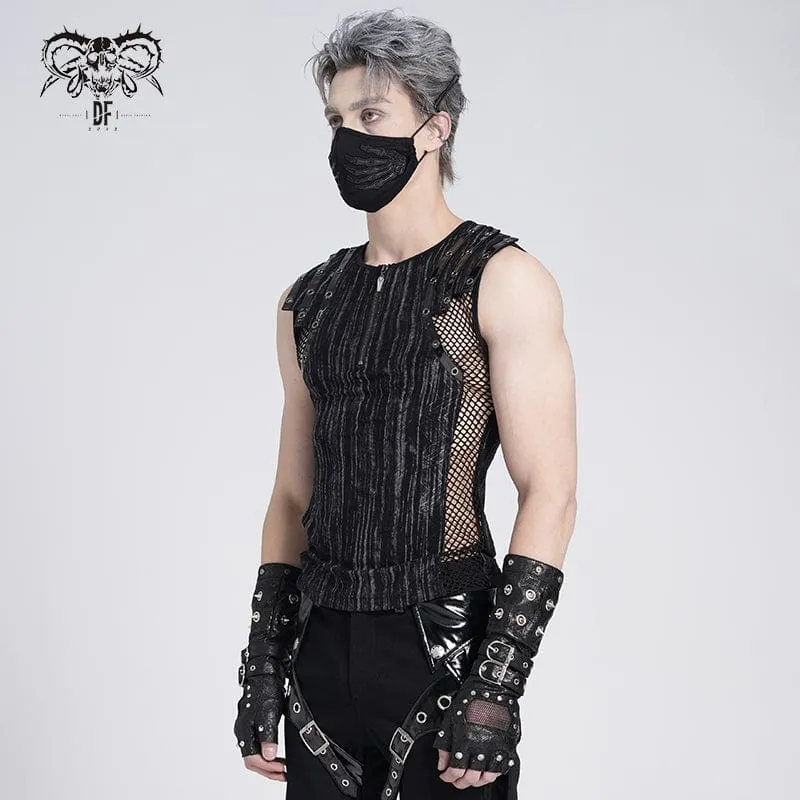 Gothic-Weste mit geripptem Mesh-Spleiß und Reißverschluss für Herren