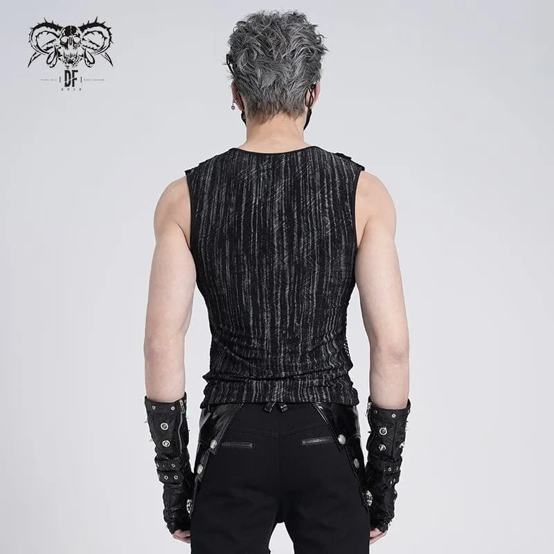Gothic-Weste mit geripptem Mesh-Spleiß und Reißverschluss für Herren