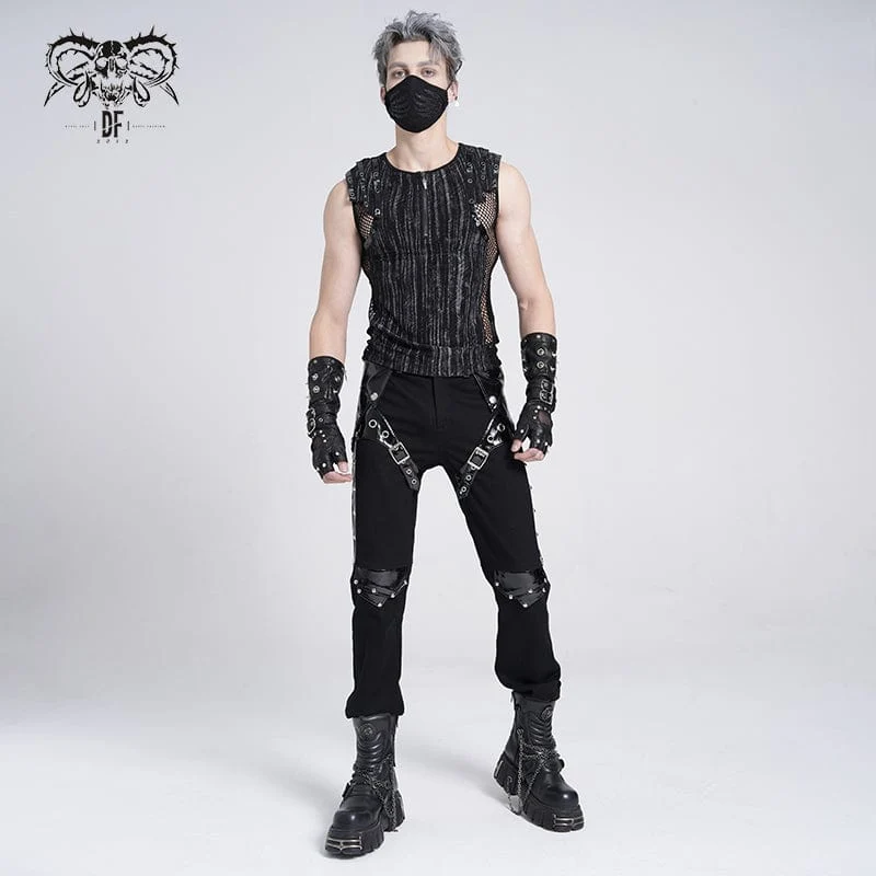 Gothic-Weste mit geripptem Mesh-Spleiß und Reißverschluss für Herren