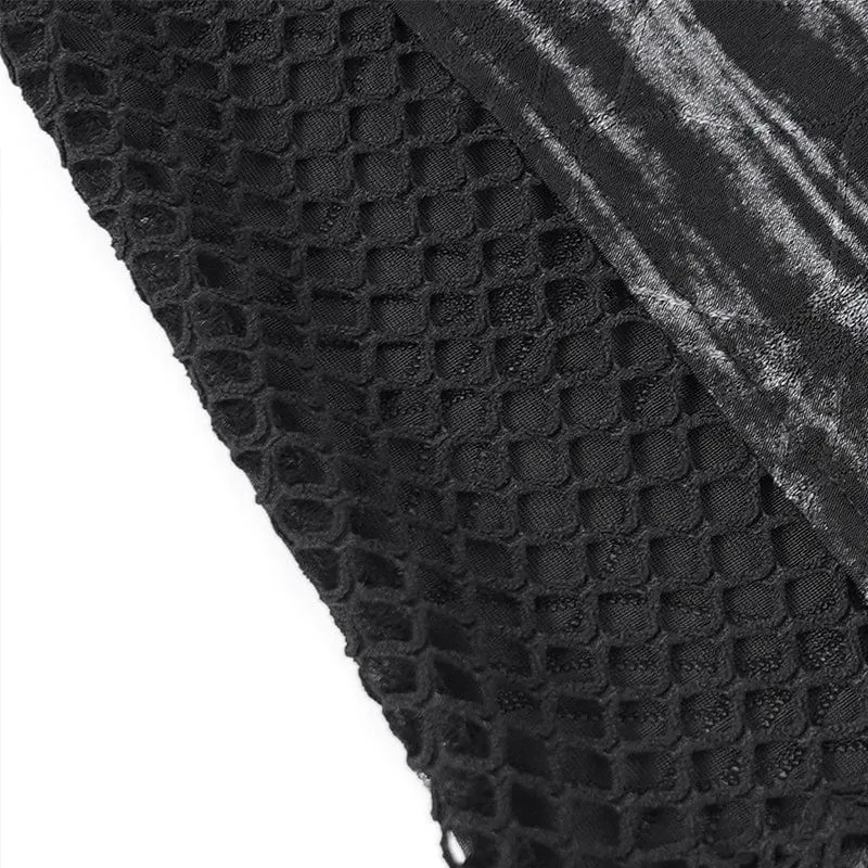 Gothic-Weste mit geripptem Mesh-Spleiß und Reißverschluss für Herren
