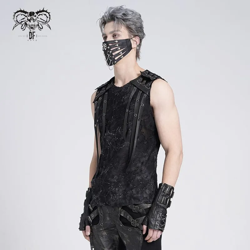 Gothic-Weste mit Ösenriemen für Herren im Used-Look