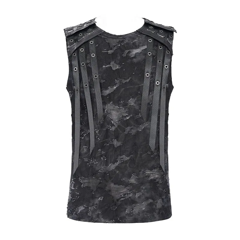Gothic-Weste mit Ösenriemen für Herren im Used-Look