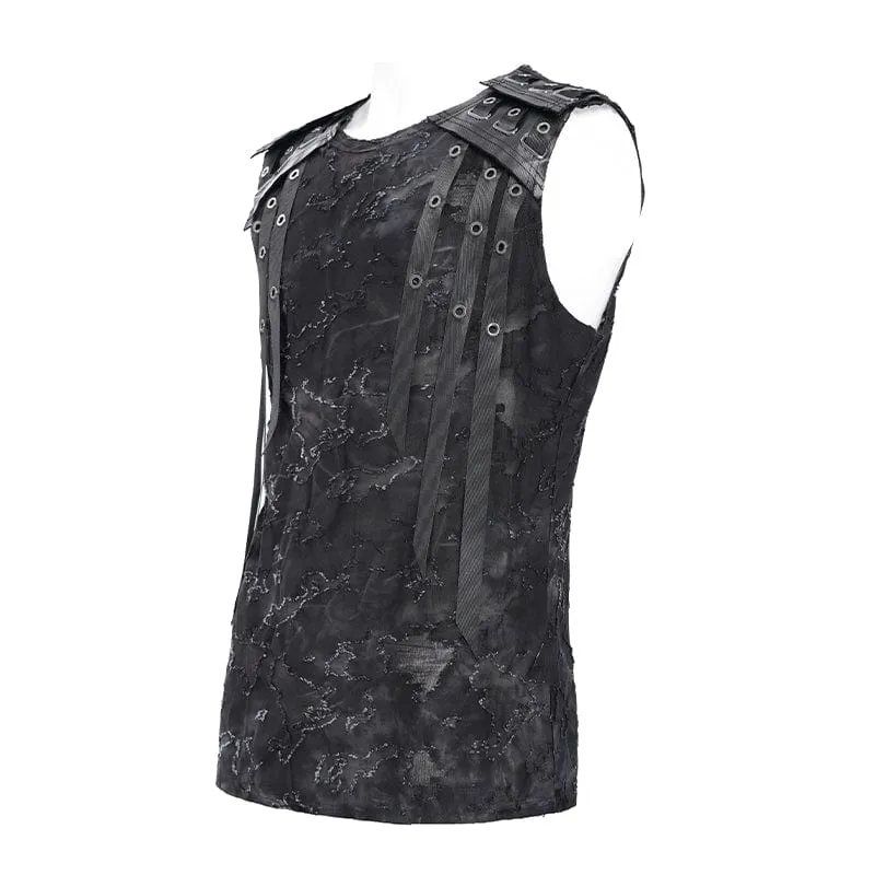 Gothic-Weste mit Ösenriemen für Herren im Used-Look