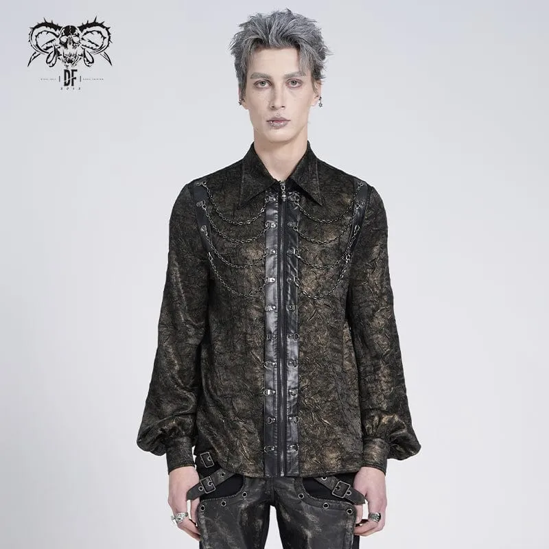Gothic-Hemd aus Kunstleder mit Puffärmeln und Kette für Herren