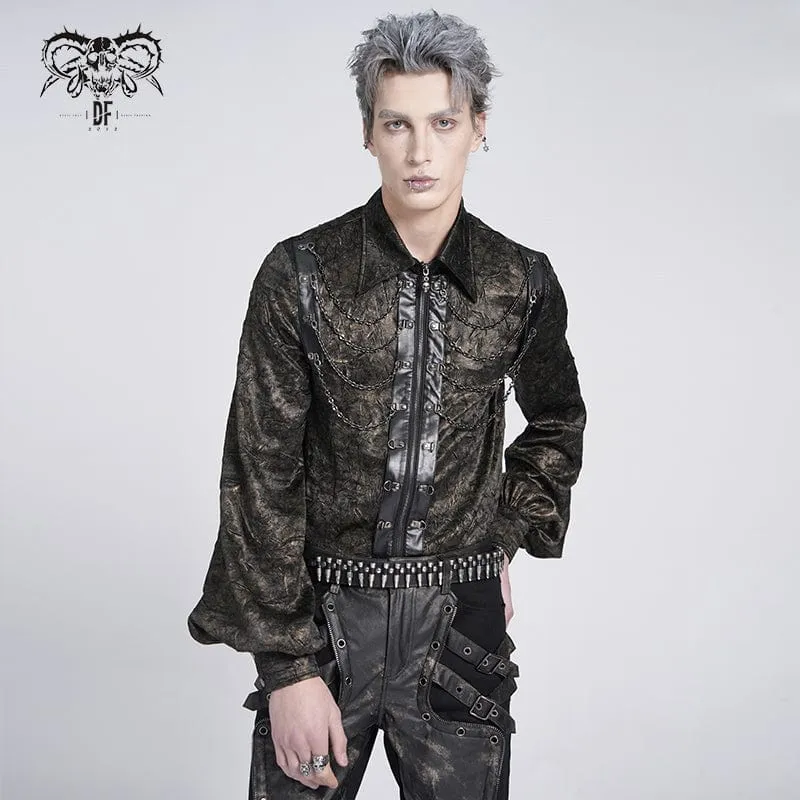 Gothic-Hemd aus Kunstleder mit Puffärmeln und Kette für Herren