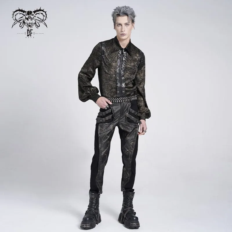 Gothic-Hemd aus Kunstleder mit Puffärmeln und Kette für Herren