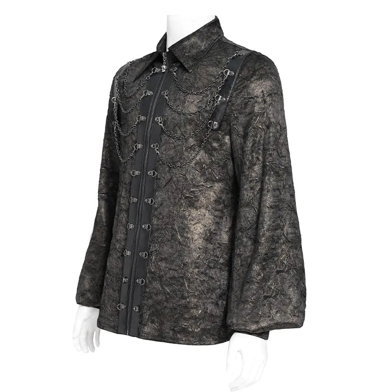 Gothic-Hemd aus Kunstleder mit Puffärmeln und Kette für Herren