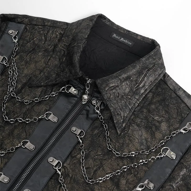 Gothic-Hemd aus Kunstleder mit Puffärmeln und Kette für Herren