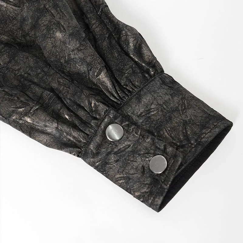 Gothic-Hemd aus Kunstleder mit Puffärmeln und Kette für Herren