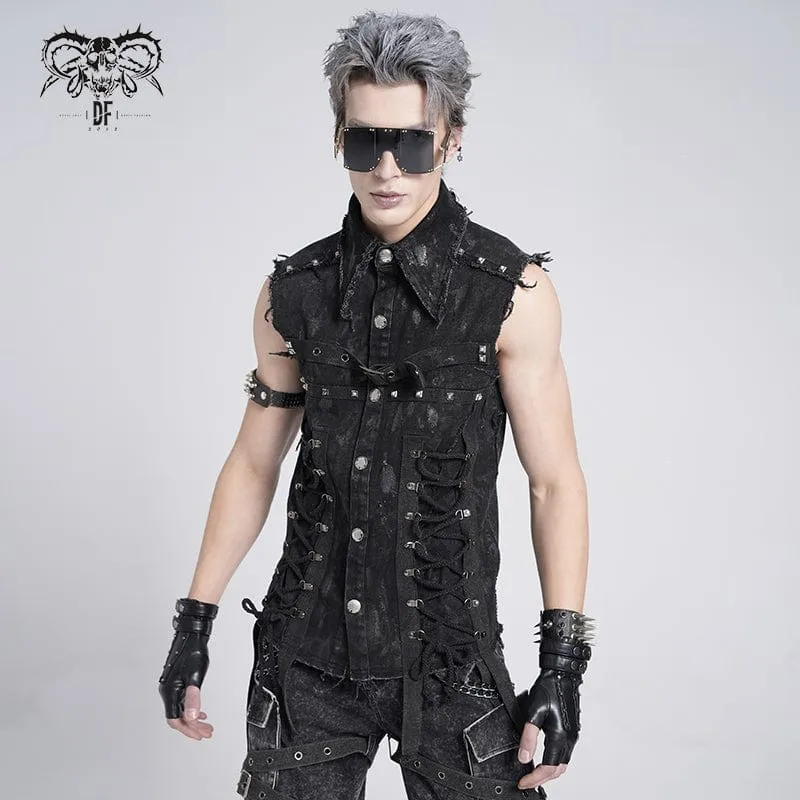Gothic-Weste mit Nieten und Schnürung im Used-Look für Herren