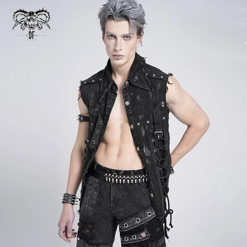 Gothic-Weste mit Nieten und Schnürung im Used-Look für Herren