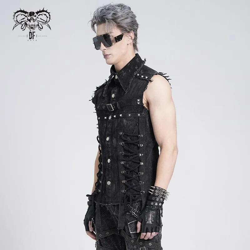 Gothic-Weste mit Nieten und Schnürung im Used-Look für Herren