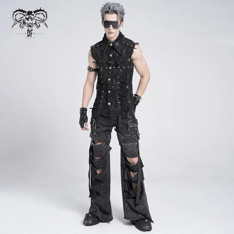Gothic-Weste mit Nieten und Schnürung im Used-Look für Herren