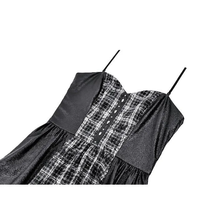 Punk-Kleid für Damen mit Karomuster, Patchwork-Einsätzen und unregelmäßigem Saum, ideal als Abschlusskleid