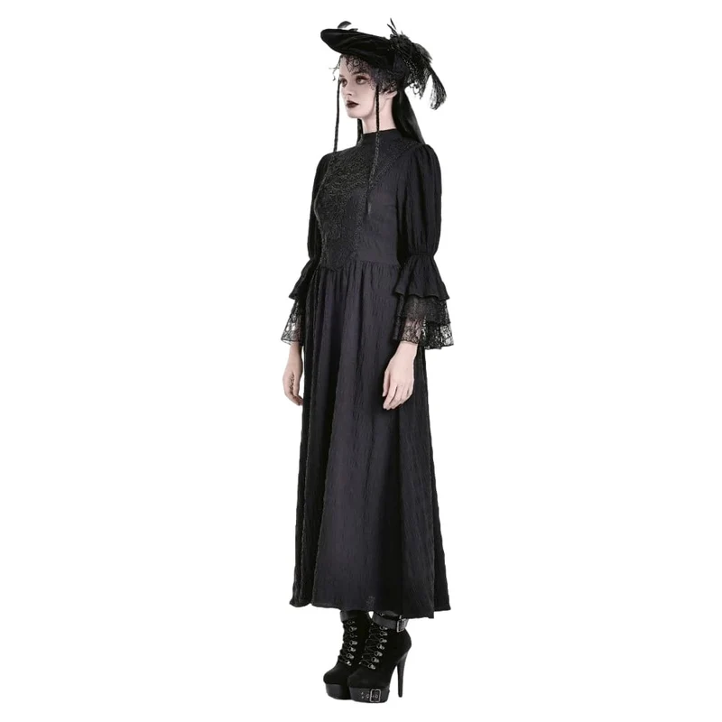 Gothic-Maxikleid mit Stehkragen, Guipure-Spitze und Glockenärmeln für Damen, Hochzeitskleid