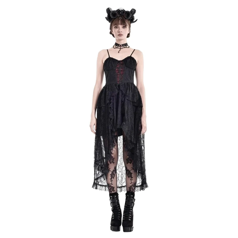 Gothic-Rüschenkleid für Damen mit asymmetrischem Saum