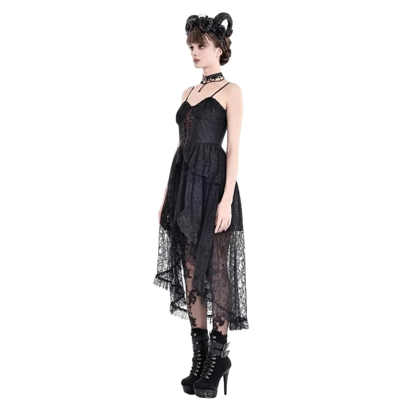 Gothic-Rüschenkleid für Damen mit asymmetrischem Saum