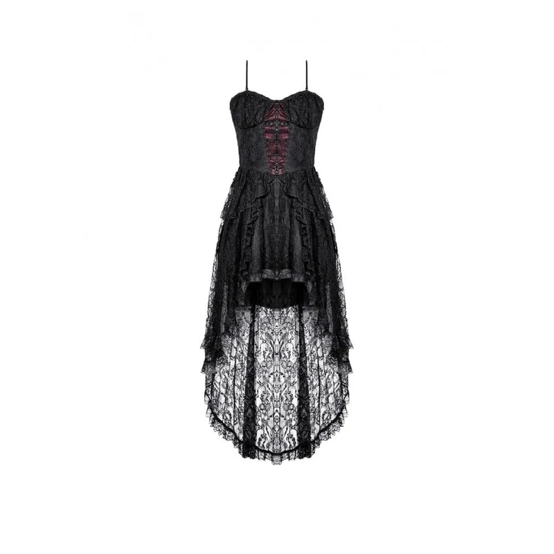 Gothic-Rüschenkleid für Damen mit asymmetrischem Saum