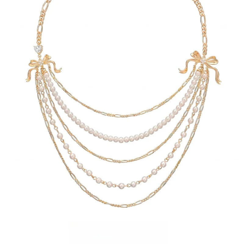 Grunge-Perlenkette mit Schleife und Perlenbesatz für Damen