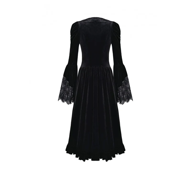 Gothic-Maxikleid für Damen mit kontrastfarbenem, eckigem Kragen und Glockenärmeln – Hochzeitskleid