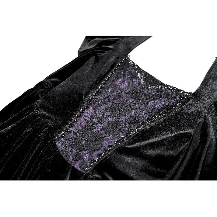 Gothic-Maxikleid für Damen mit kontrastfarbenem, eckigem Kragen und Glockenärmeln – Hochzeitskleid