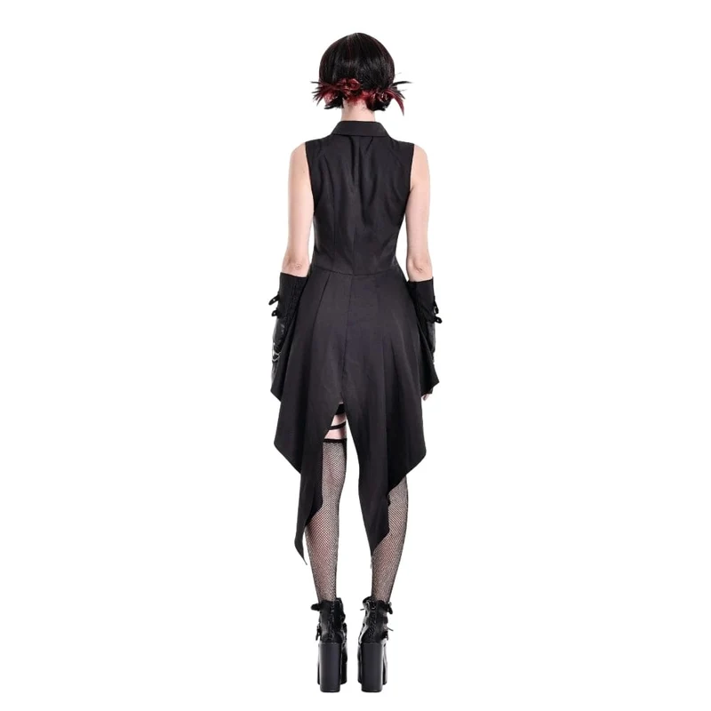 Punk-Kleid für Damen mit Cut-outs, Umlegekragen, Reißverschluss und asymmetrischem Saum