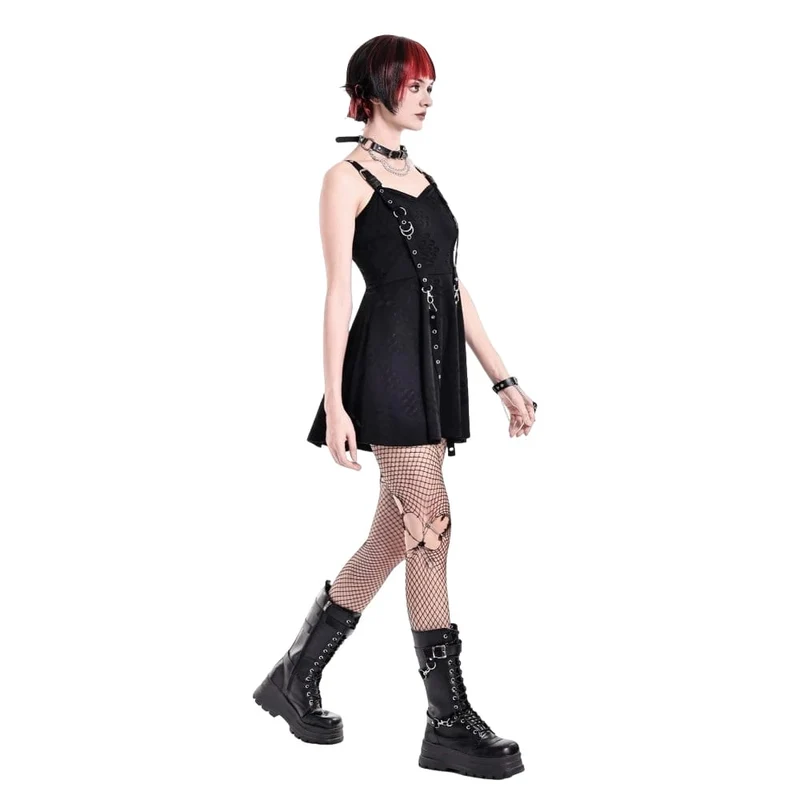 Punk-Slipkleid mit Ösenriemen und Used-Look für Damen