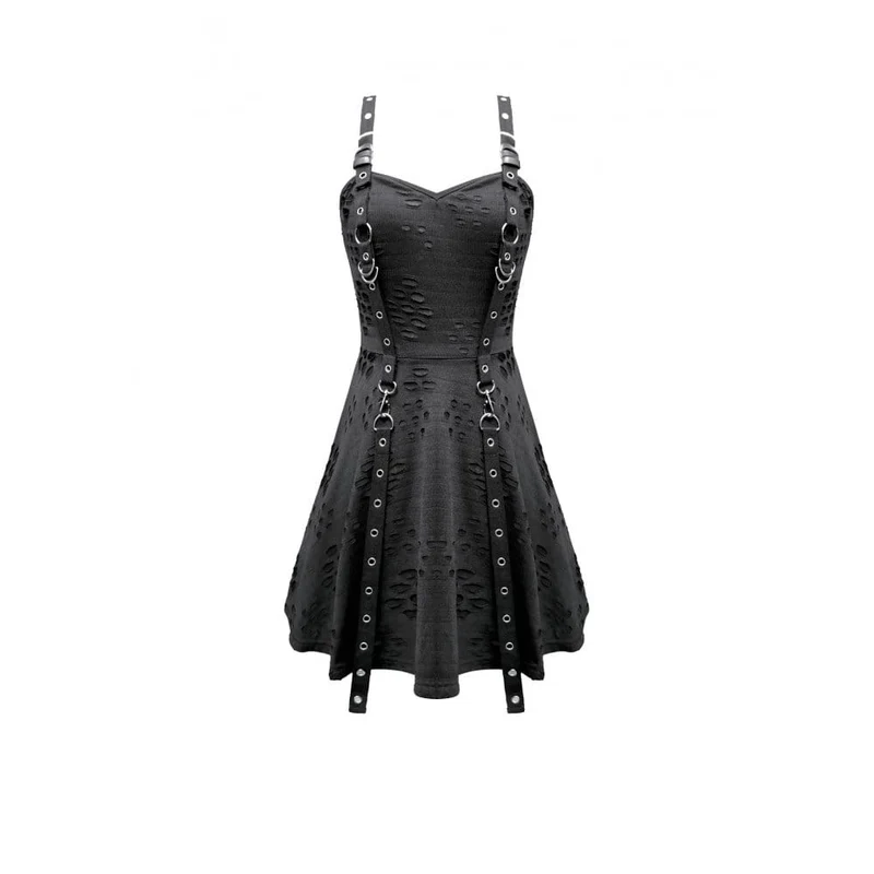 Punk-Slipkleid mit Ösenriemen und Used-Look für Damen