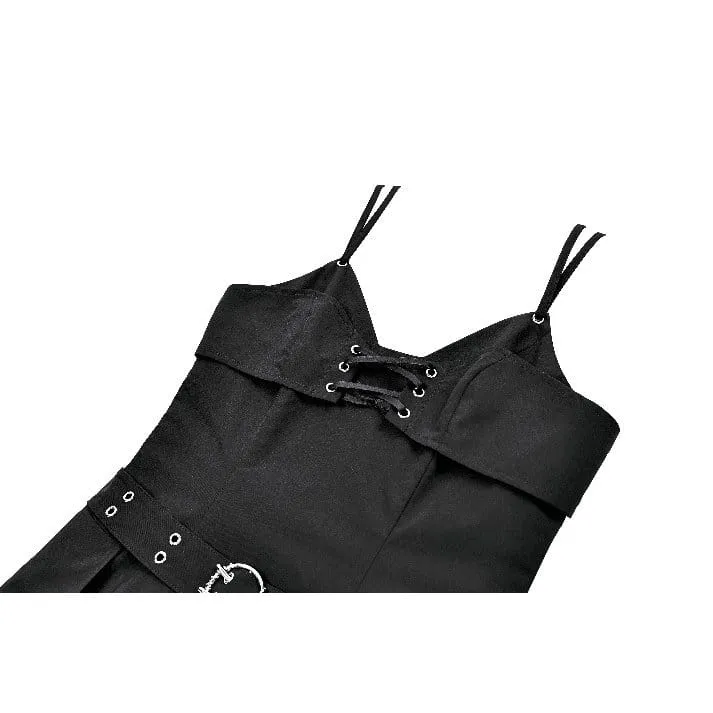 Gothic-Kleid für Damen mit Schnallenriemen und tiefem V-Ausschnitt