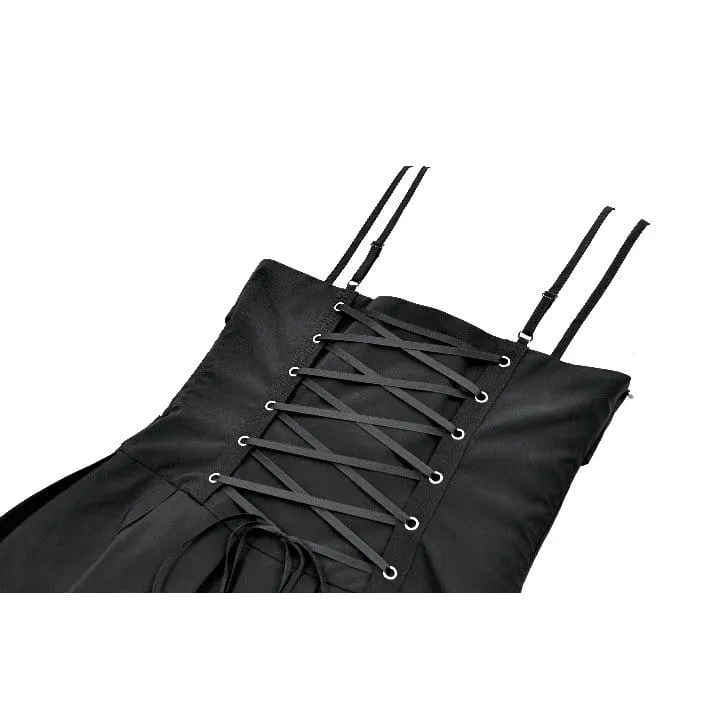 Gothic-Kleid für Damen mit Schnallenriemen und tiefem V-Ausschnitt