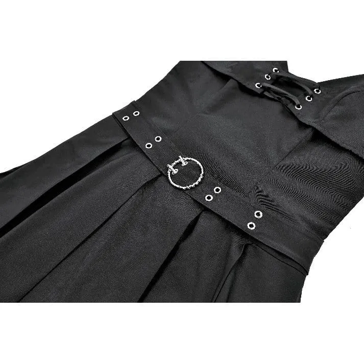 Gothic-Kleid für Damen mit Schnallenriemen und tiefem V-Ausschnitt