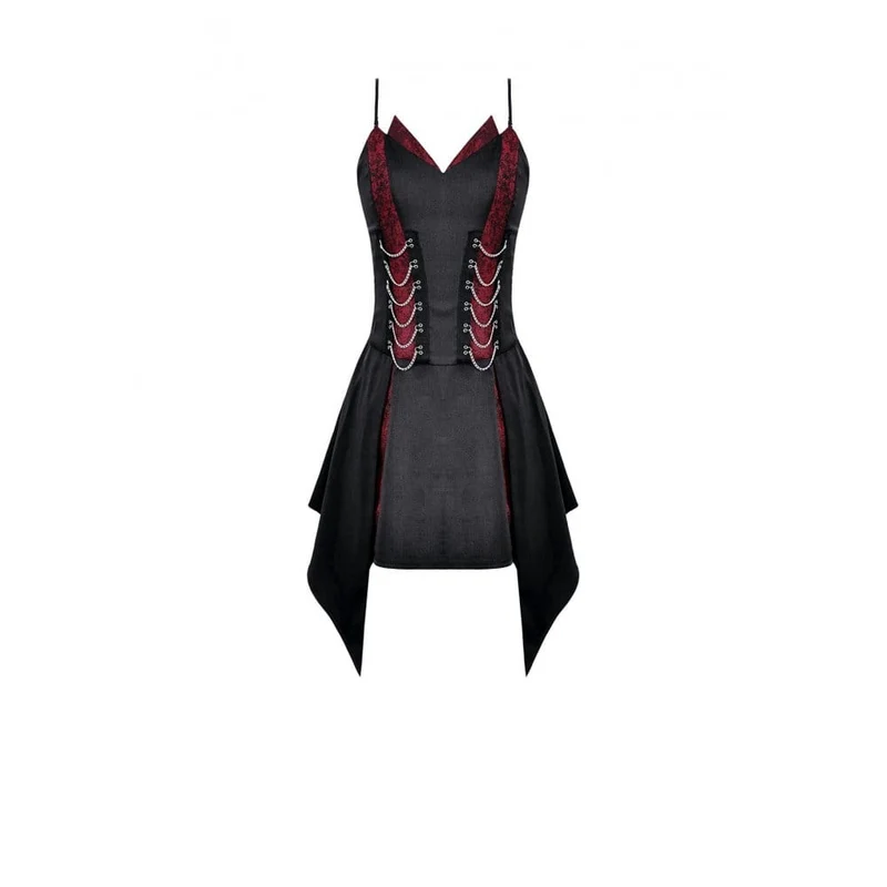 Punk-Kleid für Damen mit Ketten, kontrastfarbenem, unregelmäßigem Saum, Abschlusskleid