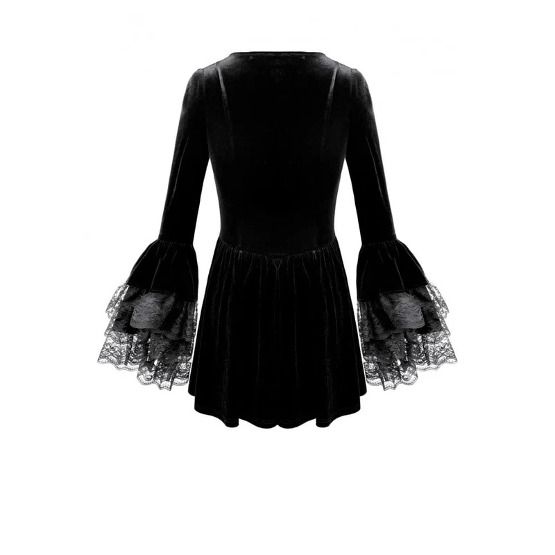 Gothic-Kleid für Damen mit Schnürung, eckigem Kragen und ausgestellten Ärmeln – Abschlusskleid