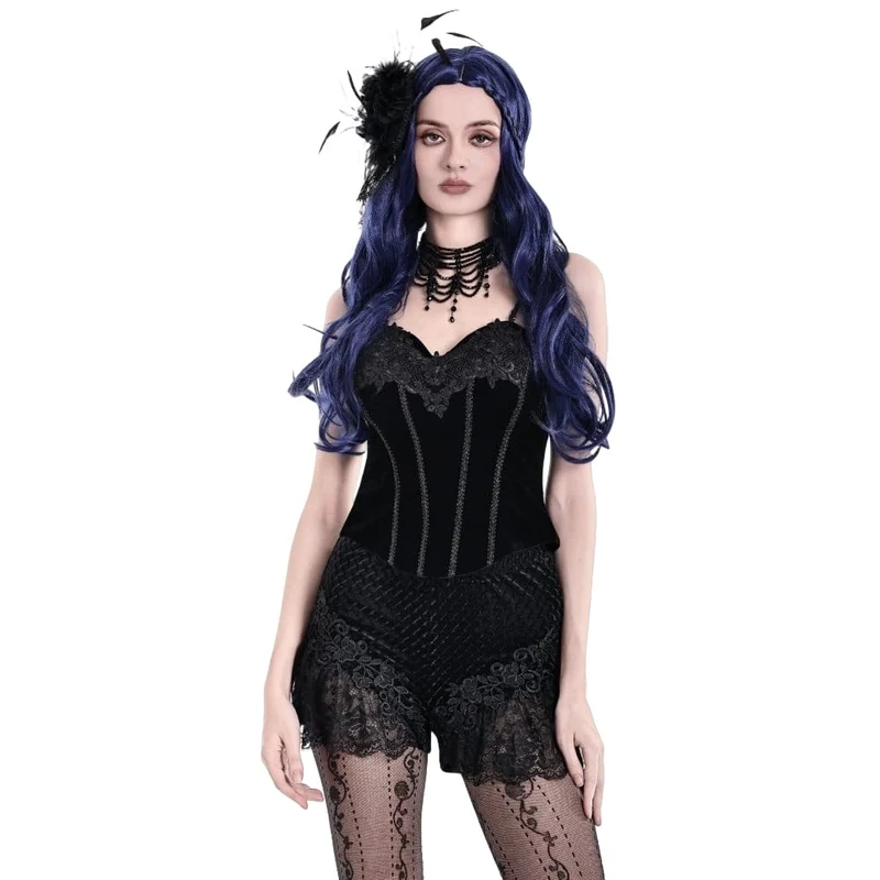 Gothic-besticktes, geschnürtes Samt-Überbrustkorsett für Damen