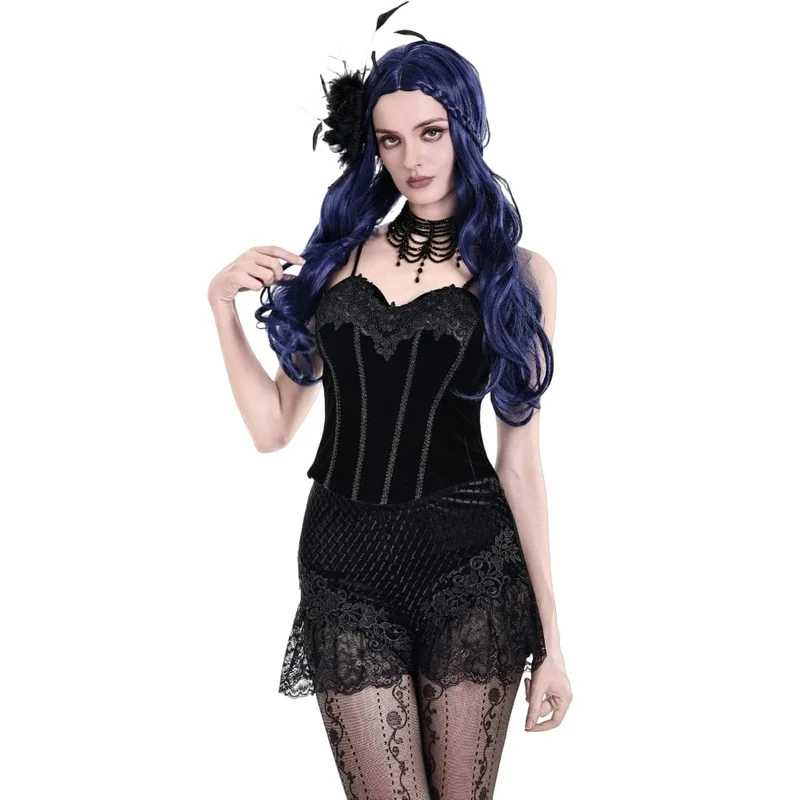 Gothic-besticktes, geschnürtes Samt-Überbrustkorsett für Damen