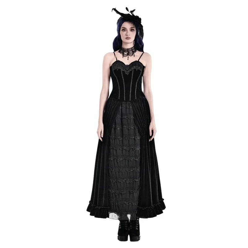 Gothic-besticktes, geschnürtes Samt-Überbrustkorsett für Damen