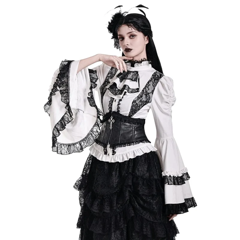 Gothic-Unterbrustkorsett für Damen mit floral geprägter Spitze