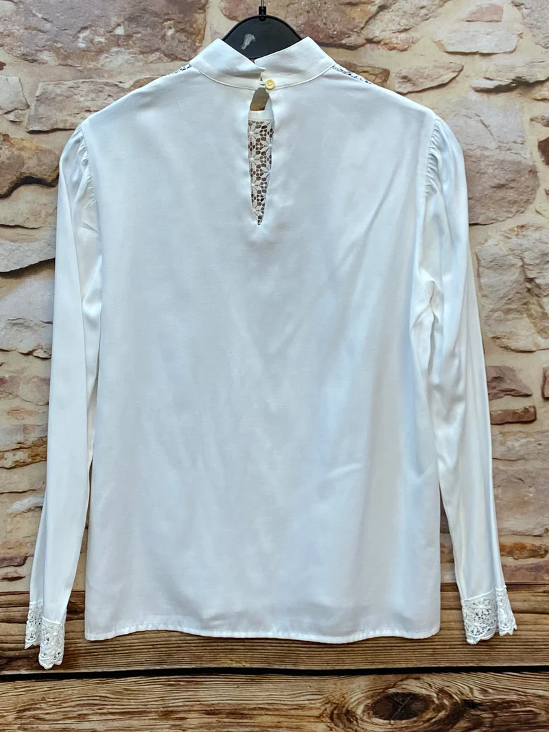 Vintage Bluse weiß Spitze Stehkragen Gr. 38