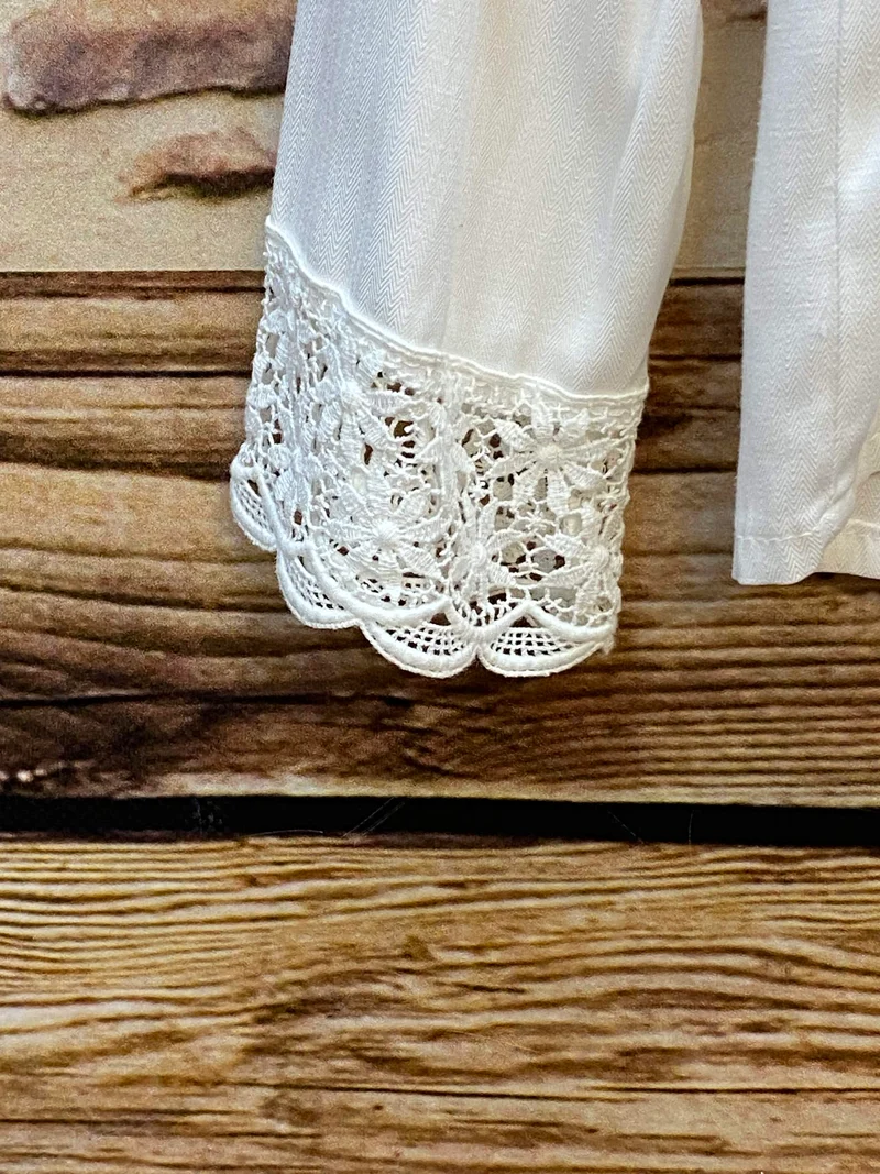 Vintage Bluse weiß Spitze Stehkragen Gr. 38
