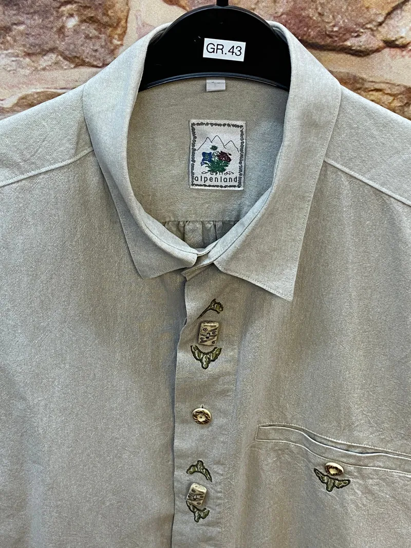 Vintage Trachtenhemd Herren Lindgrün Kurzarm Gr. 43 – Alpenland