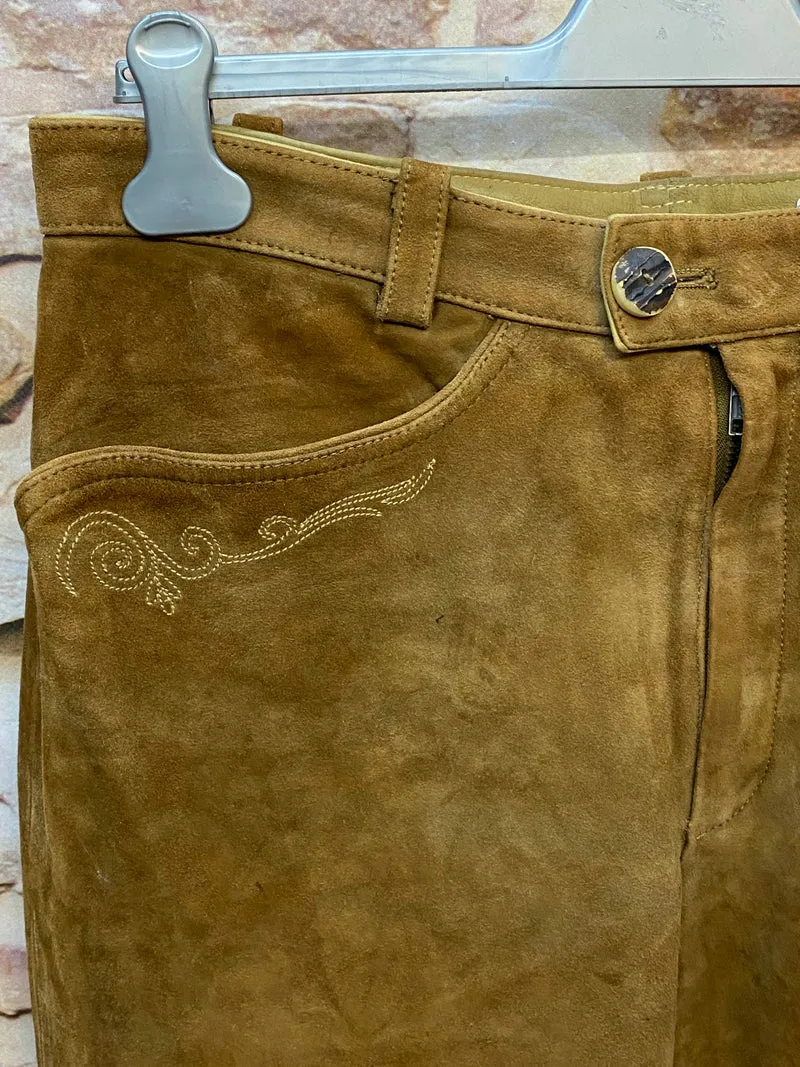 Vintage Trachten Lederhose Herren hellbraun lang Wildbock Echtleder Gr. 50