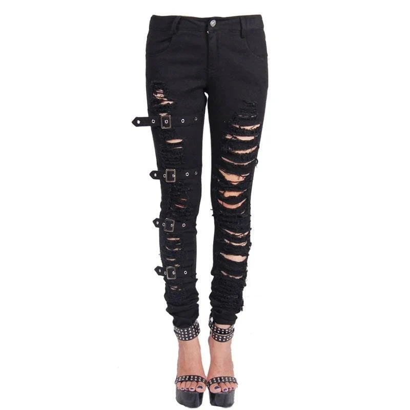 Damen Punk Distressed Hose mit Trägern