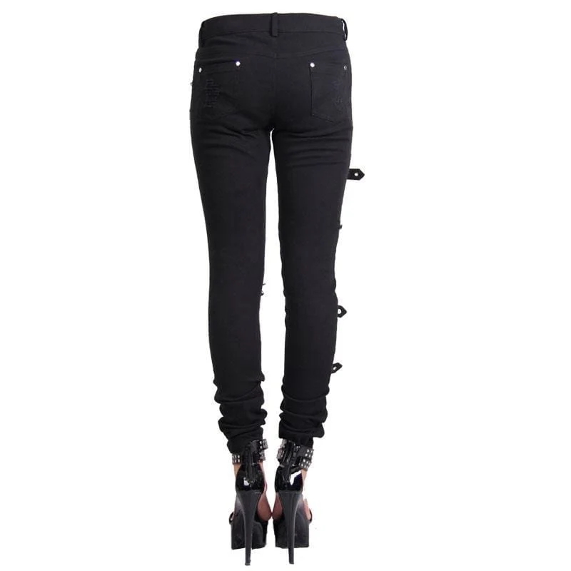 Damen Punk Distressed Hose mit Trägern