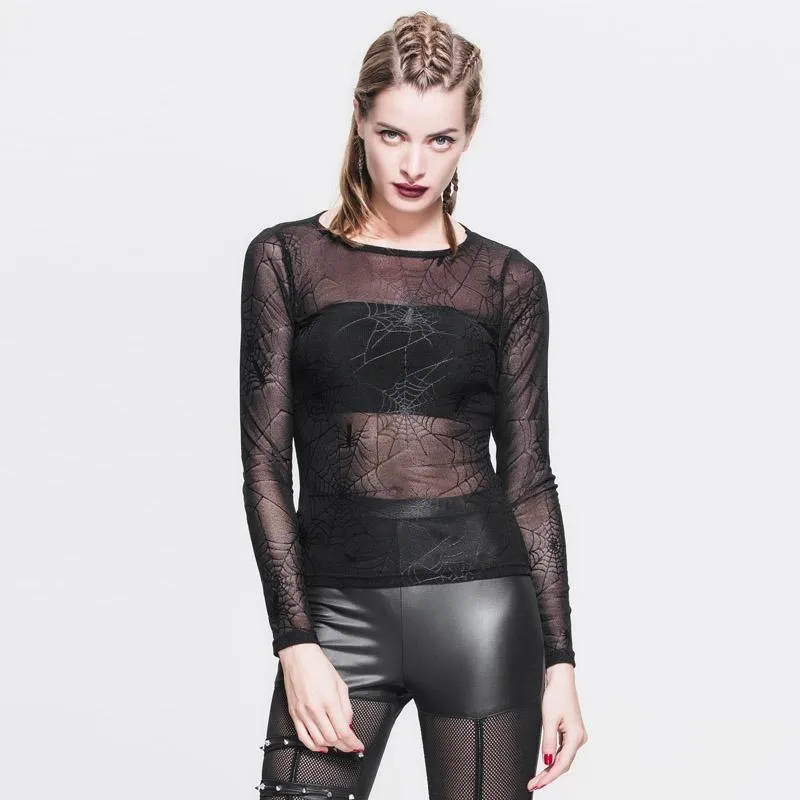 Frauen Goth Mesh Spider Web Top