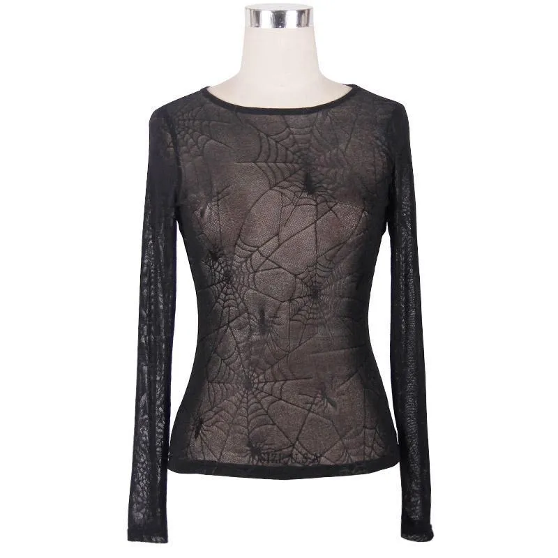 Frauen Goth Mesh Spider Web Top
