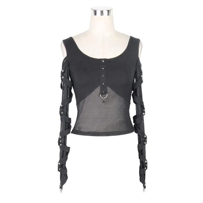 Schulterfreies Steampunk-Netzoberteil für Damen