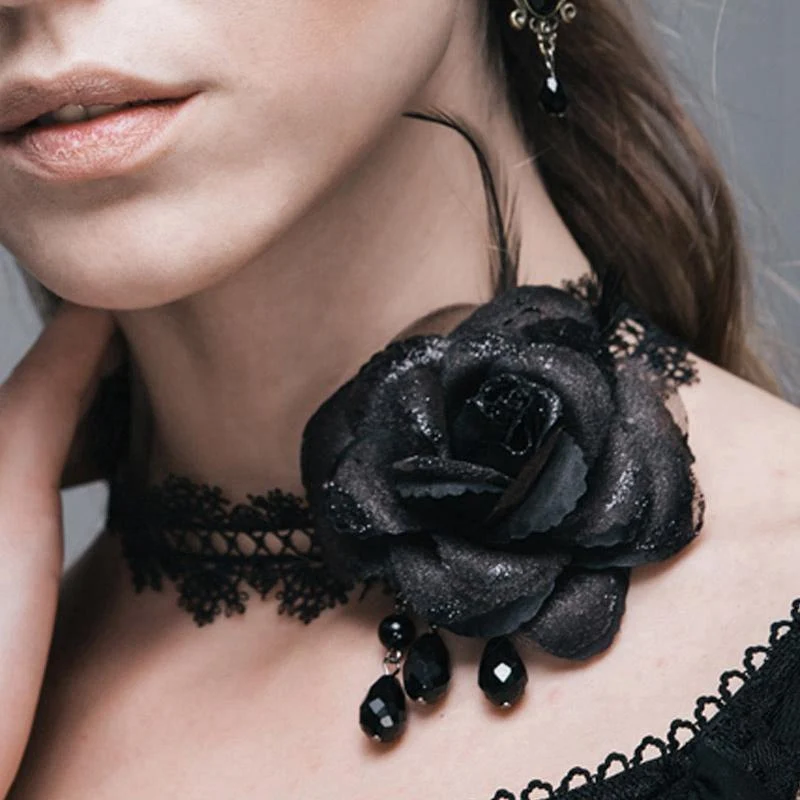 Damen Vintage Lace und Rose Neck Band