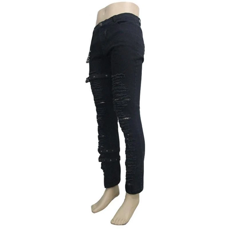 Männer Punk Full Front Distressed Jeans
