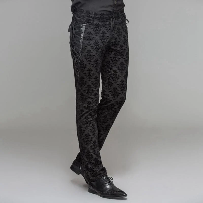 Herren Punk Brocade Hose mit Criss Cross Schnürung